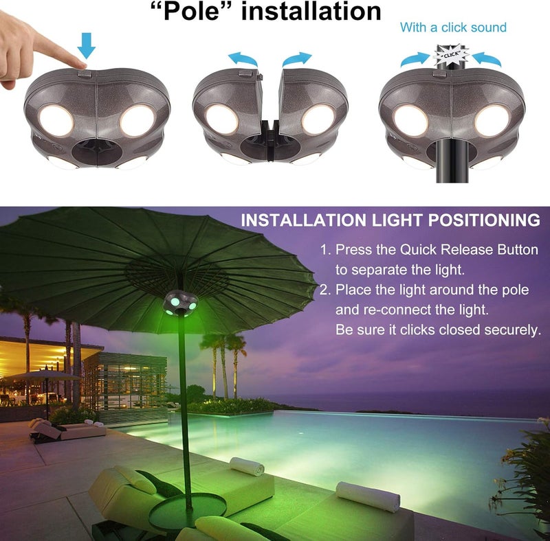 BIGMONAT Patio Umbrella Light Battery Operated, Outdoor Table Umbrella Lights with Remote and Timer, Color Changing Pole Light, Wireless Tent Lights for Camping, Brightness Dimmable, 250 Lumens - Image 5